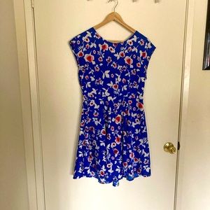 Floral Royal Blue Dress- super light weight/silky
